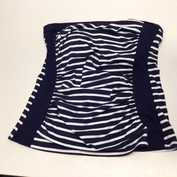Lands' End Bandeau Tankini Sz 2 Swimsuit Top Blue White Striped Padded - Picture 3 of 9